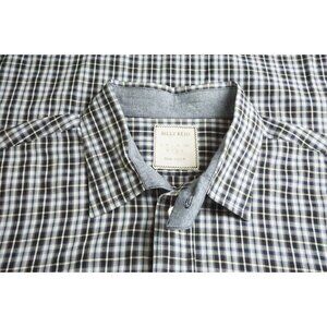 Billy Reid Blue Brown Plaid Button Up Long Sleeved Shirt Sz L Fit 2 Made USA